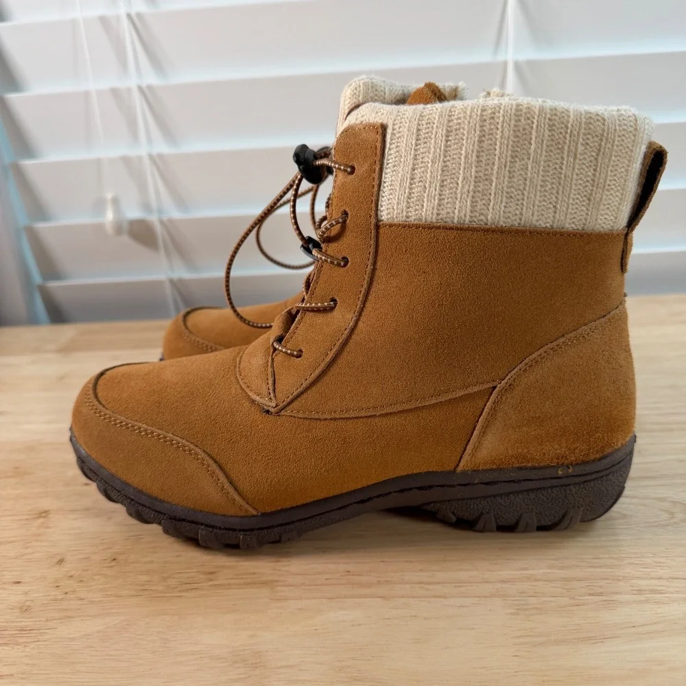 Sporto Boho Camel Brown Suede Winter Ankle Boots Sweater Cuff Womens 9 M